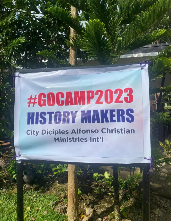 A banner reading #GOCAMP2023 History Makers, City Disciples Alfonso Christian Ministries Int'l
